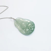 Highly Translucent Bluish Green Jadeite "Amitabha Buddha" Pendant 4