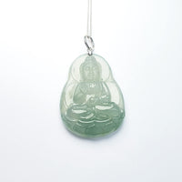 Highly Translucent Bluish Green Jadeite "Amitabha Buddha" Pendant 3