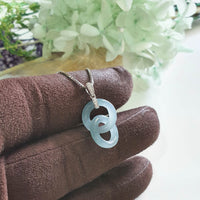 Highly Translucent Icy Bluish Jadeite "Infinity Interlocking" Pendant (JAB007409)