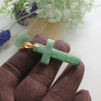Translucent Green Jadeite "Snowflakes Cross" Pendant (JAB007706)