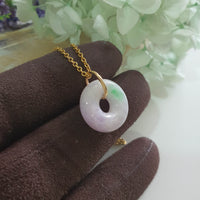 Translucent Lilac with Apple Green Jadeite Donut Pendant (JAB008082)