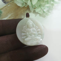 Translucent Icy Light Green Jadeite "1000 Arms Avalokiteshvara" Pendant (JAB008223)