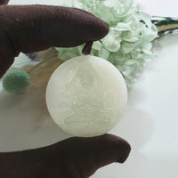 Translucent Icy Light Green Jadeite "1000 Arms Avalokiteshvara" Pendant (JAB008223)