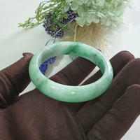 Translucent Brilliant Flower Green Jadeite “The Enchanting Scenery” Bangle (JAC003493)
