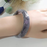 Translucent Icy Black with Brilliant Lavender and Green Jadeite “Midnight Aurora” Bangle (JAC003494)