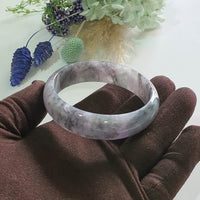 Translucent Icy Black with Brilliant Lavender and Green Jadeite “Midnight Aurora” Bangle (JAC003494)