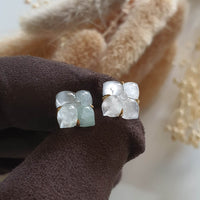 Highly Translucent Icy and Icy Green Jadeite “Meadow Beauty” Pierced Earrings (JAA001093) 1