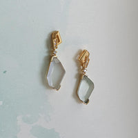 Highly Translucency Icy and Icy Green Jadeite “Golden Cubism" Earrings (JAA001279) 2