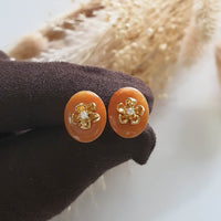 Translucent Brilliant Orange Jadeite "Cherry Garden" Earrings (JAA001329) 1