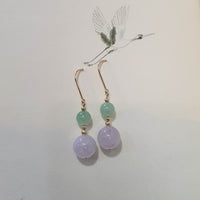 Good Translucency Icy Apple Green and Lavender Jadeite “Duo Lantern” Dangling Earrings (JAA001529) 1