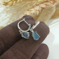 Highly Translucent Icy Jean Blue Jadeite "Le Cubism" Earrings (JAA001581) 4