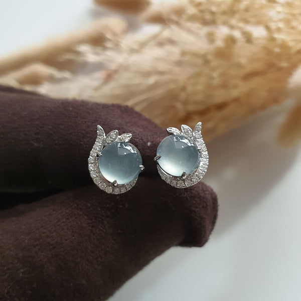 Highly Translucent Icy Jadeite Cabochon "Dreamy Winter" Earrings (JAA001619) 1