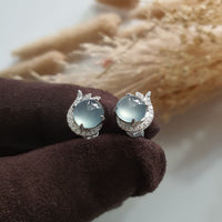 Highly Translucent Icy Jadeite Cabochon "Dreamy Winter" Earrings (JAA001619) 3