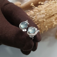 Highly Translucent Icy Jadeite Cabochon "Dreamy Winter" Earrings (JAA001619) 5