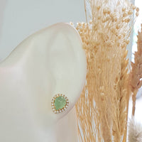 Highly Translucent Icy Apple Green Jadeite Cabochon Earrings (JAA001674) 8