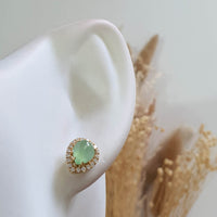 Highly Translucent Icy Apple Green Jadeite Cabochon Earrings (JAA001674) 9