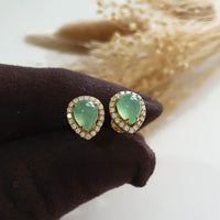 Highly Translucent Icy Apple Green Jadeite Cabochon Earrings (JAA001674) 6