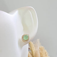 Highly Translucent Icy Apple Green Jadeite Cabochon Earrings (JAA001674) 7