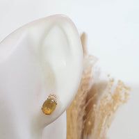 Good Translucent Icy Yellow Jadeite Cabochon Earrings (JAA001839) 8