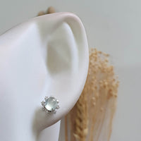 Highly Translucent Icy Jadeite Cabochon "Starburst" Earrings (JAA002058) 7