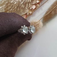 Highly Translucent Icy Jadeite Cabochon "Starburst" Earrings (JAA002058) 2
