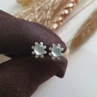 Highly Translucent Icy Jadeite Cabochon "Starburst" Earrings (JAA002058) 1