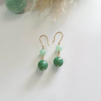 Translucency Icy Apple Green and Green Jadeite “Duo Lantern” Dangling Earrings (JAA002120) 2