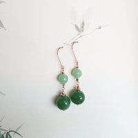Translucency Icy Apple Green and Green Jadeite “Duo Lantern” Dangling Earrings (JAA002120) 1