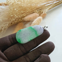 A Translucent Lavender with Brilliant Apple Green Jadeite "Trapezoid" Pendant (JAB000873) 4