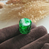 Translucent Icy Brilliant Flower Green Jadeite "Barrel" Pendant (JAB002017) 1