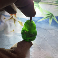 Translucent Omphacite Jadeite "Smiley Panda eating Bamboo" Pendant (JAB003053) 7