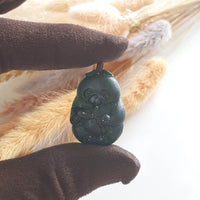 Translucent Omphacite Jadeite "Smiley Panda eating Bamboo" Pendant (JAB003053) 2