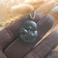 Translucent Omphacite Jadeite "Smiley Panda eating Bamboo" Pendant (JAB003053) 4
