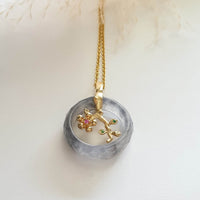 Good Translucency Icy Black Jadeite "Cherry Blossom" Pendant (JAB003731) 1