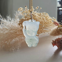 Translucent Icy and Bluish Green Jadeite "Mr Gentleman Pig" Pendant (JAB003870) 3