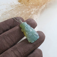 Good Translucency Bluish Green and Yellow "God of Fortune" Pendant (JAB003907) 5