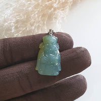 Good Translucency Bluish Green and Yellow "God of Fortune" Pendant (JAB003907) 2