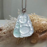 Highly Translucent Icy Green Jadeite "Bu Dai - Laughing Buddha" Pendant (JAB004104) 7