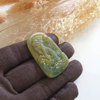 Good Translucency Yellow and Bluish Green Jadeite "Magnificent Tiger" Pendant (JAB004505) 2