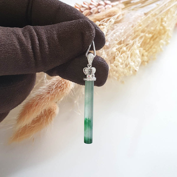 Good Translucency Icy Green Jadeite "Crown Jewel Beam" Pendant (JAB004509) 1