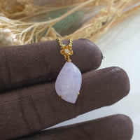 Translucent Icy Brilliant Lavender Jadeite “Cherry Dew Droplet” Pendant (JAB004686) 1