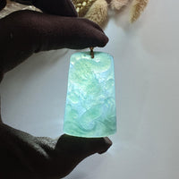 Highly Translucent Icy Bluish Green Jadeite "Majestic Dragon” Pendant (JAB004767) 4