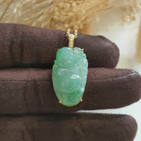 Highly Translucent Icy Apple Green Jadeite "Laughing Buddha" Pendant (JAB004904) 1