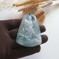 Good Translucency Icy Bluish Green "Goddess of Mercy and Dragon" Pendant (JAB005128) 3