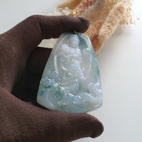 Good Translucency Icy Bluish Green "Goddess of Mercy and Dragon" Pendant (JAB005128) 7