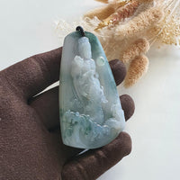 Good Translucency Icy Bluish Green "Goddess of Mercy and Dragon" Pendant (JAB005128) 2