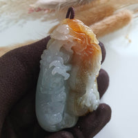 Good Translucency Icy and Honey Orangey Yellow Jadeite "Majestic Dragon” Pendant (JAB005187) 8