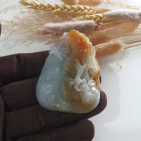 Good Translucency Icy and Honey Orangey Yellow Jadeite "Majestic Dragon” Pendant (JAB005187) 5