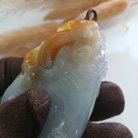 Good Translucency Icy and Honey Orangey Yellow Jadeite "Majestic Dragon” Pendant (JAB005187) 7