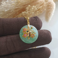 Good Translucency Icy Apple Green Jadeite "Cherry Blossom" Pendant (JAB005210) 1